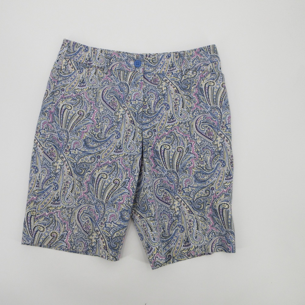 Talbots Womens Blue Purple Paisley Cotton Stretch Bermuda Shorts Size 6 JO3069